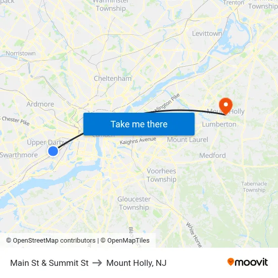 Main St & Summit St to Mount Holly, NJ map