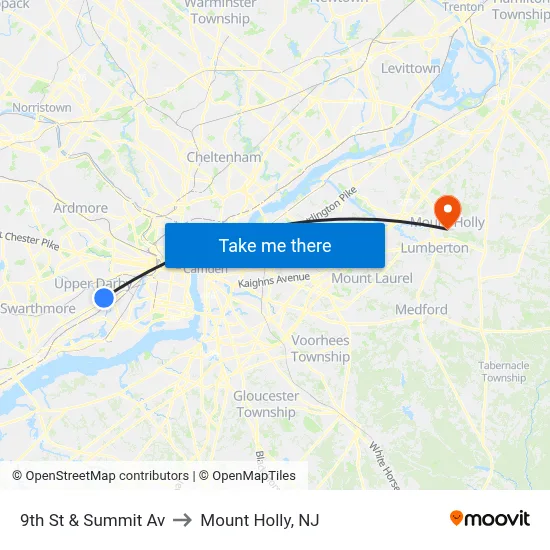 9th St & Summit Av to Mount Holly, NJ map