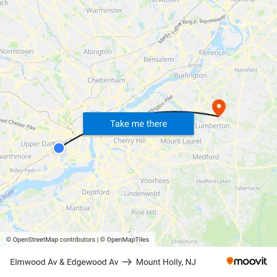 Elmwood Av & Edgewood Av to Mount Holly, NJ map