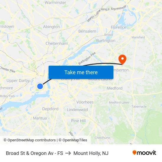 Broad St & Oregon Av - FS to Mount Holly, NJ map