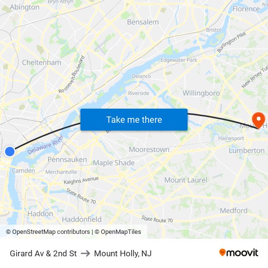 Girard Av & 2nd St to Mount Holly, NJ map