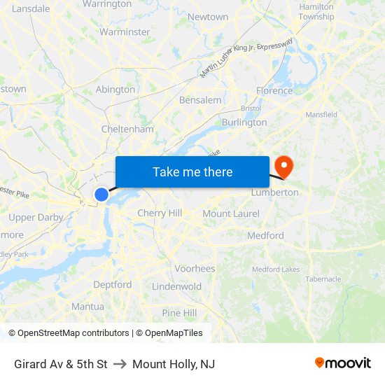 Girard Av & 5th St to Mount Holly, NJ map