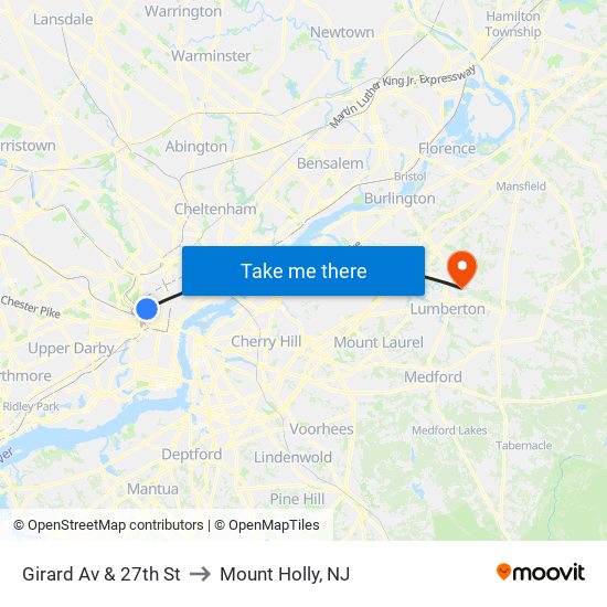 Girard Av & 27th St to Mount Holly, NJ map