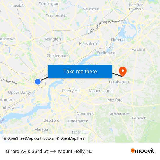 Girard Av & 33rd St to Mount Holly, NJ map