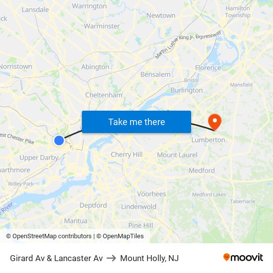 Girard Av & Lancaster Av to Mount Holly, NJ map