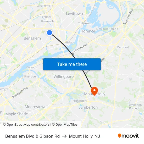 Bensalem Blvd & Gibson Rd to Mount Holly, NJ map