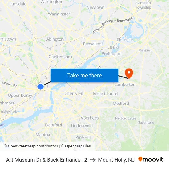 Art Museum Dr & Back Entrance - 2 to Mount Holly, NJ map