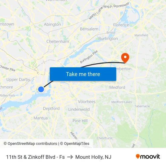 11th St & Zinkoff Blvd - Fs to Mount Holly, NJ map