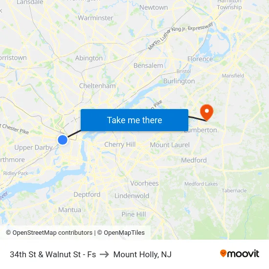 34th St & Walnut St - Fs to Mount Holly, NJ map