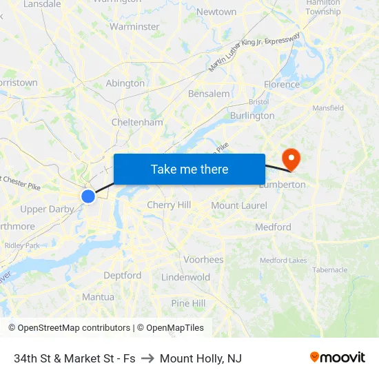 34th St & Market St - Fs to Mount Holly, NJ map