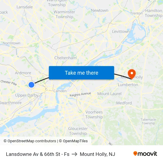 Lansdowne Av & 66th St - Fs to Mount Holly, NJ map