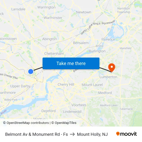 Belmont Av & Monument Rd - Fs to Mount Holly, NJ map