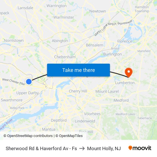 Sherwood Rd & Haverford Av - Fs to Mount Holly, NJ map