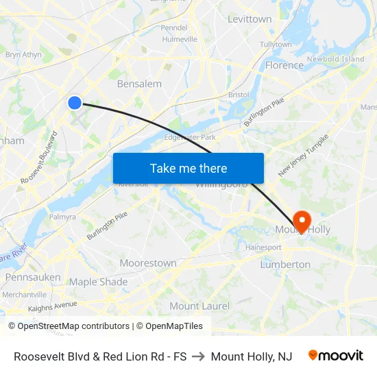 Roosevelt Blvd & Red Lion Rd - FS to Mount Holly, NJ map