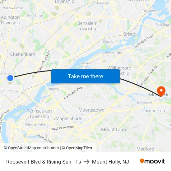 Roosevelt Blvd & Rising Sun - Fs to Mount Holly, NJ map
