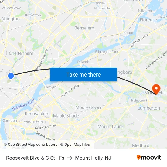 Roosevelt Blvd & C St - Fs to Mount Holly, NJ map