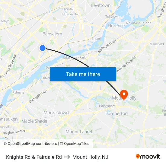 Knights Rd & Fairdale Rd to Mount Holly, NJ map