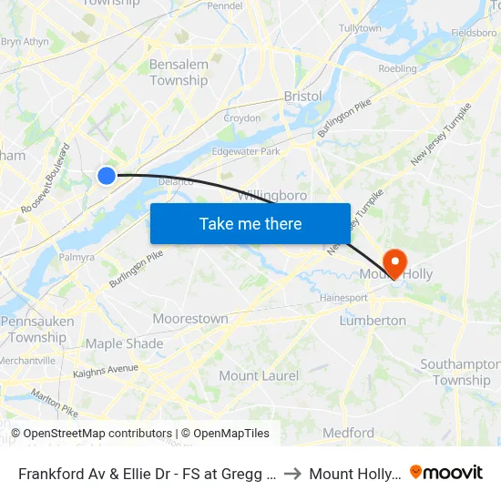 Frankford Av & Ellie Dr - FS at Gregg St Loop to Mount Holly, NJ map