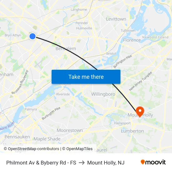 Philmont Av & Byberry Rd - FS to Mount Holly, NJ map