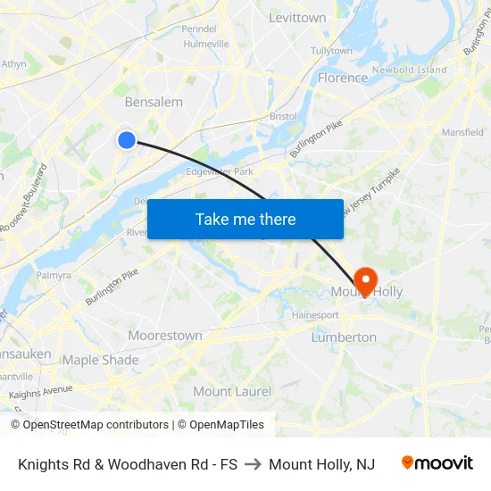 Knights Rd & Woodhaven Rd - FS to Mount Holly, NJ map