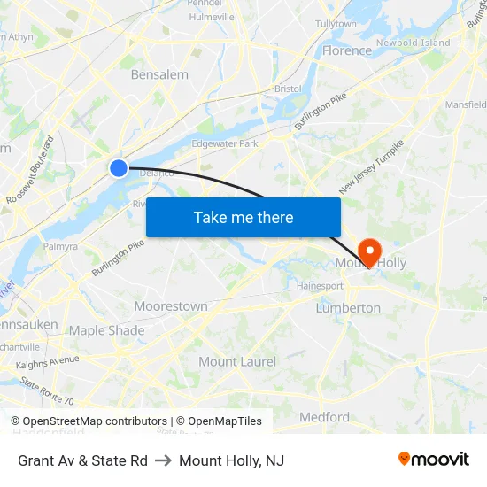 Grant Av & State Rd to Mount Holly, NJ map
