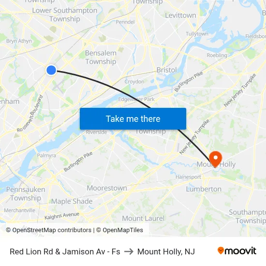 Red Lion Rd & Jamison Av - Fs to Mount Holly, NJ map