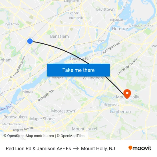 Red Lion Rd & Jamison Av - Fs to Mount Holly, NJ map