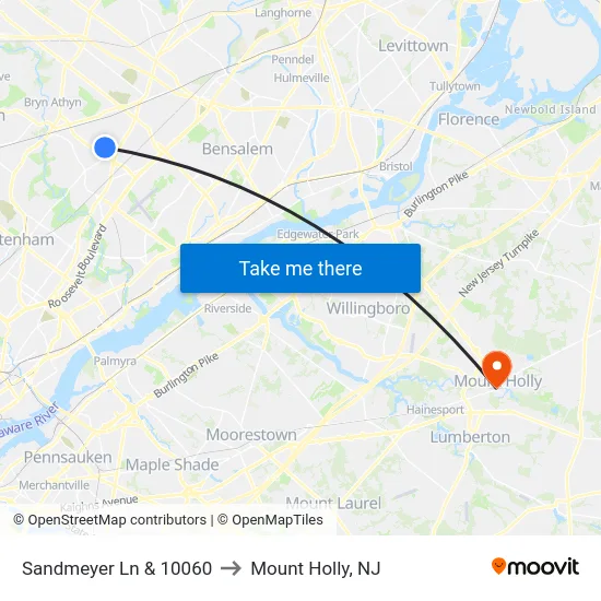 Sandmeyer Ln & 10060 to Mount Holly, NJ map