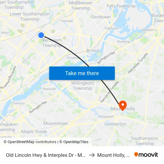 Old Lincoln Hwy & Interplex Dr - Mbfs to Mount Holly, NJ map
