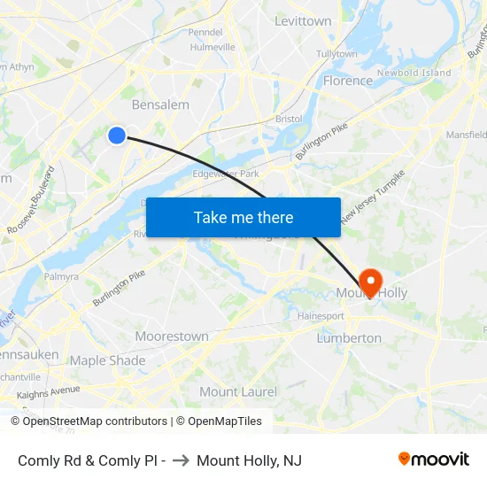 Comly Rd & Comly Pl - to Mount Holly, NJ map