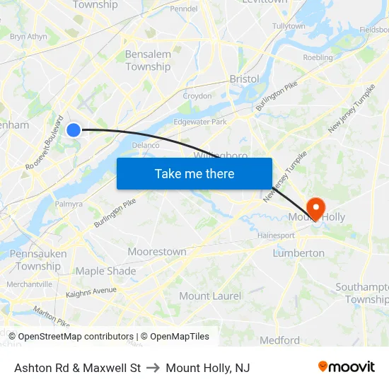 Ashton Rd & Maxwell St to Mount Holly, NJ map