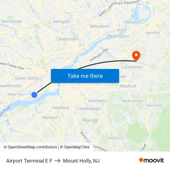 Airport Terminal E F to Mount Holly, NJ map