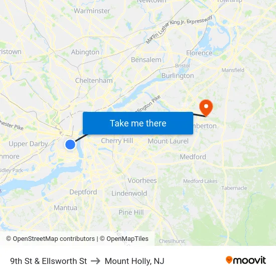 9th St & Ellsworth St to Mount Holly, NJ map