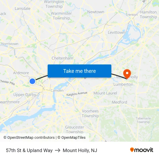 57th St & Upland Way to Mount Holly, NJ map