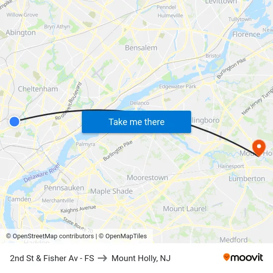 2nd St & Fisher Av - FS to Mount Holly, NJ map