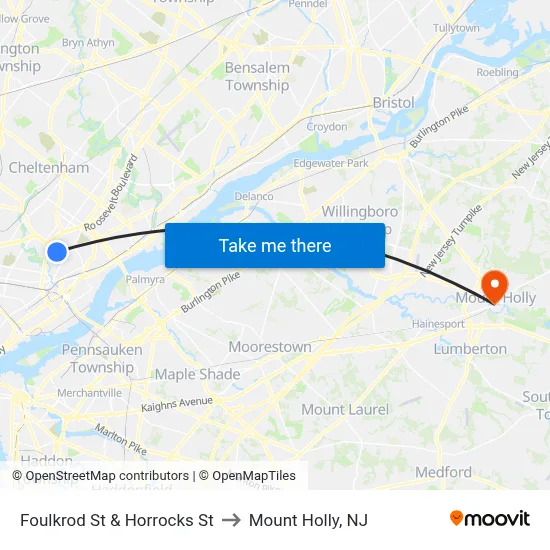 Foulkrod St & Horrocks St to Mount Holly, NJ map
