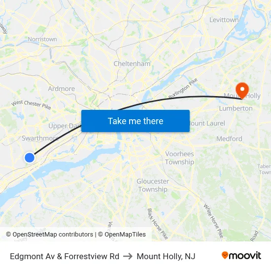 Edgmont Av & Forrestview Rd to Mount Holly, NJ map