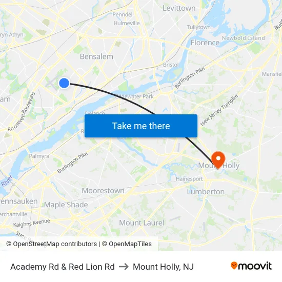 Academy Rd & Red Lion Rd to Mount Holly, NJ map