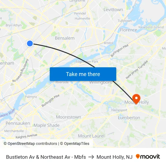 Bustleton Av & Northeast Av - Mbfs to Mount Holly, NJ map