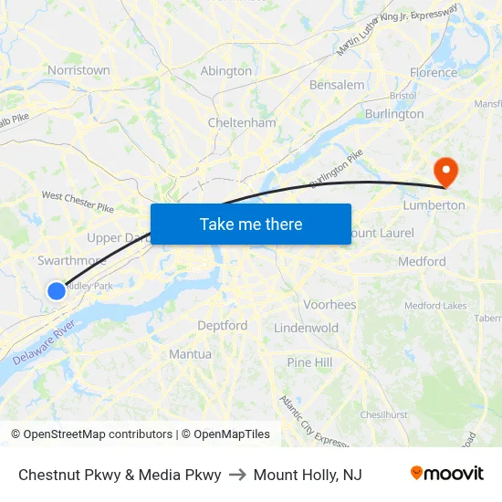 Chestnut Pkwy & Media Pkwy to Mount Holly, NJ map