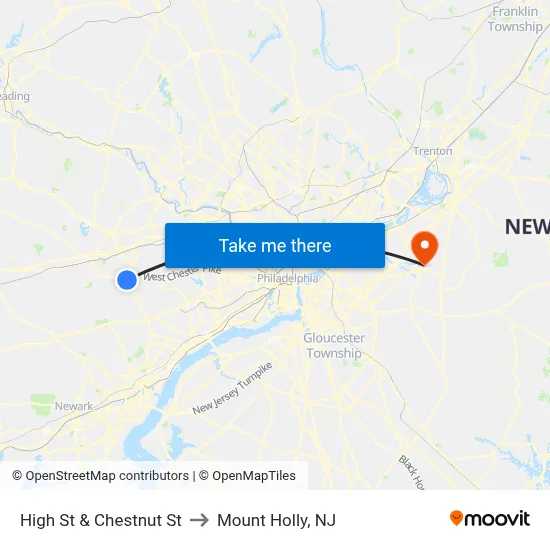 High St & Chestnut St to Mount Holly, NJ map