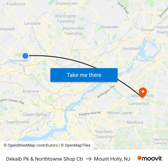 Dekalb Pk & Northtowne Shop Ctr to Mount Holly, NJ map