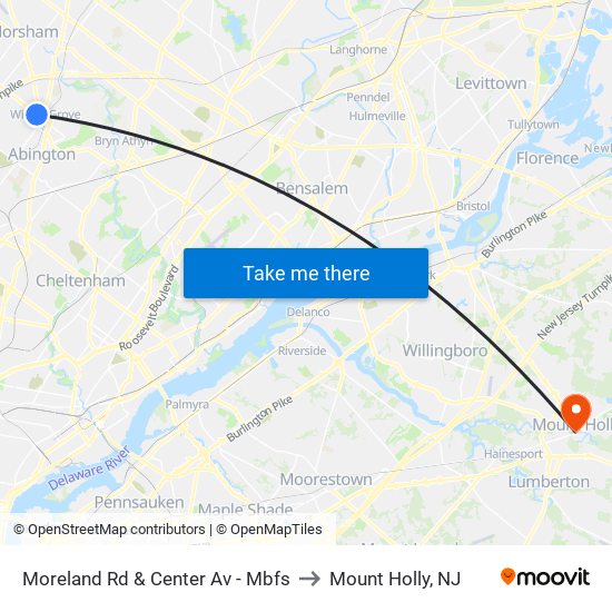 Moreland Rd & Center Av - Mbfs to Mount Holly, NJ map