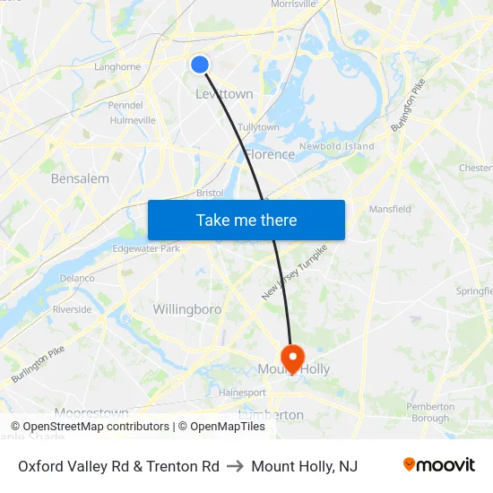 Oxford Valley Rd & Trenton Rd to Mount Holly, NJ map