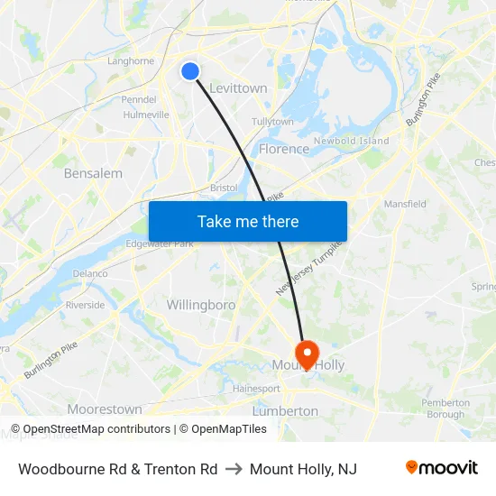 Woodbourne Rd & Trenton Rd to Mount Holly, NJ map