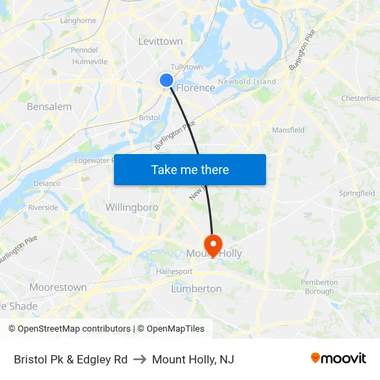 Bristol Pk & Edgley Rd to Mount Holly, NJ map
