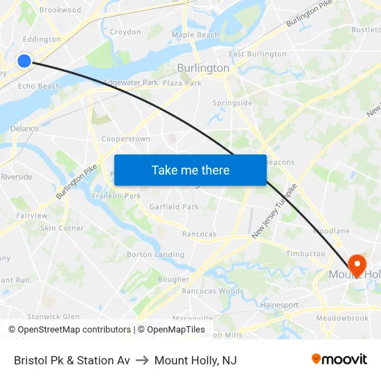 Bristol Pk & Station Av to Mount Holly, NJ map