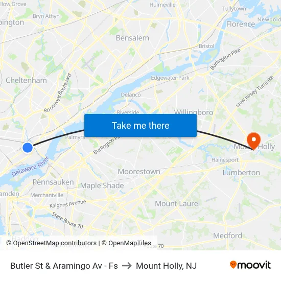 Butler St & Aramingo Av - Fs to Mount Holly, NJ map