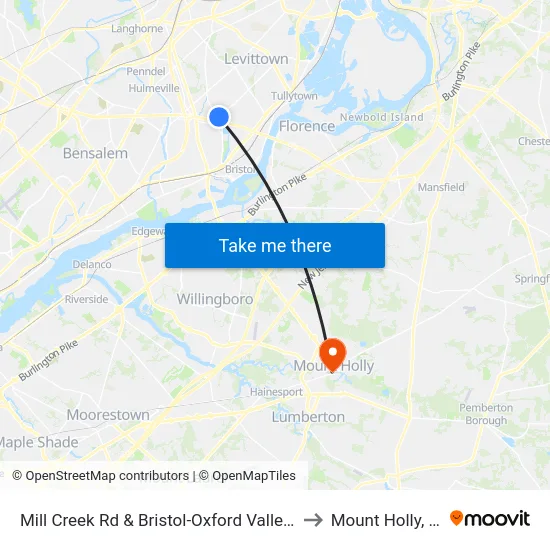Mill Creek Rd & Bristol-Oxford Valley Rd to Mount Holly, NJ map