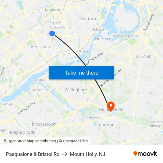 Pasqualone & Bristol Rd to Mount Holly, NJ map